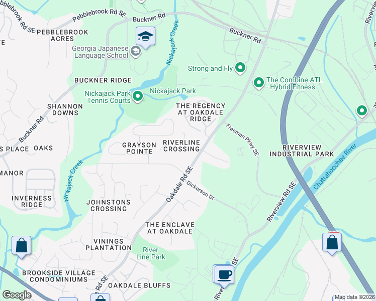 map of restaurants, bars, coffee shops, grocery stores, and more near 5800 Oakdale Road Southeast in Mableton