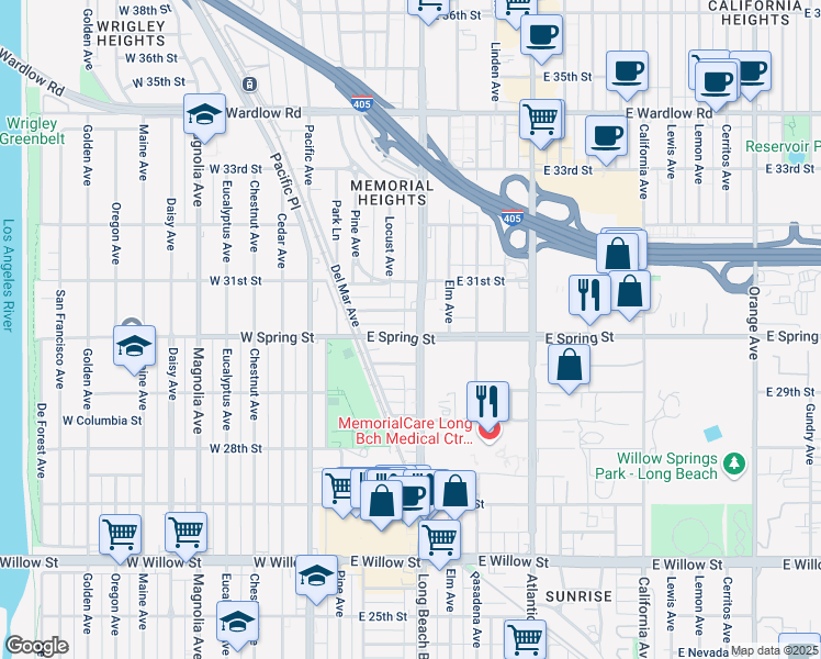 map of restaurants, bars, coffee shops, grocery stores, and more near in Long Beach
