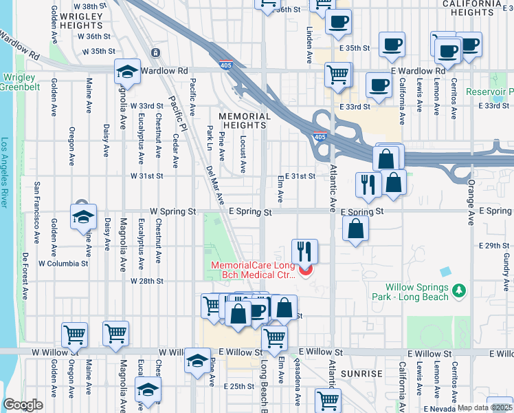 map of restaurants, bars, coffee shops, grocery stores, and more near in Long Beach