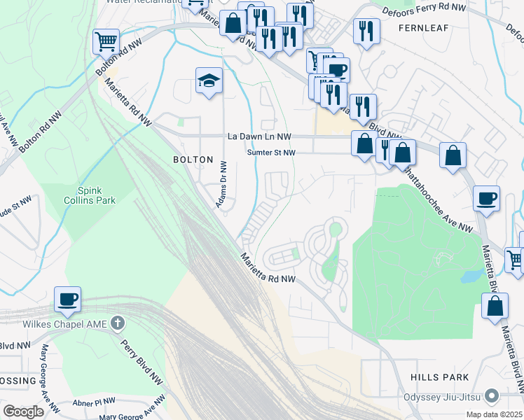 map of restaurants, bars, coffee shops, grocery stores, and more near 1922 Coal Place in Atlanta
