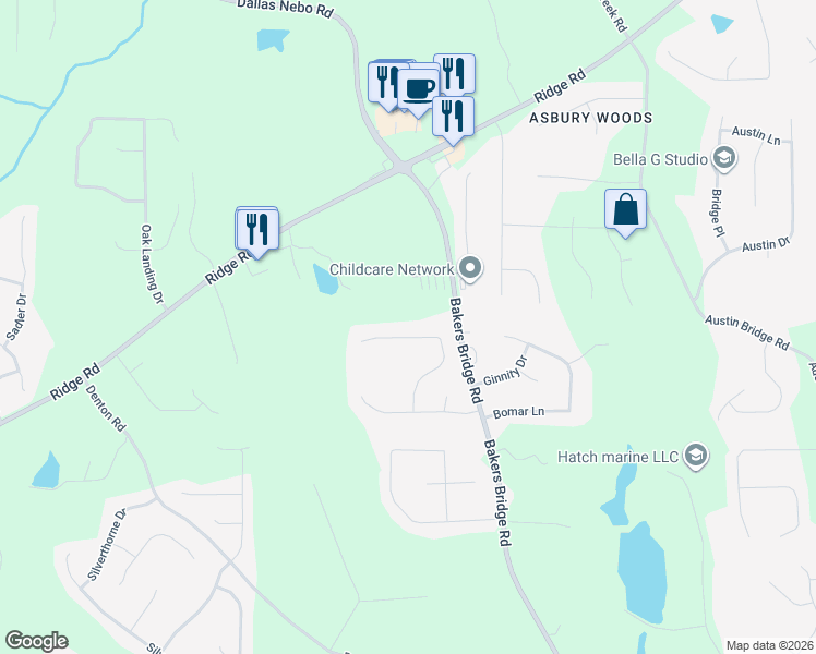 map of restaurants, bars, coffee shops, grocery stores, and more near 239 Clear Brook Trail in Douglasville