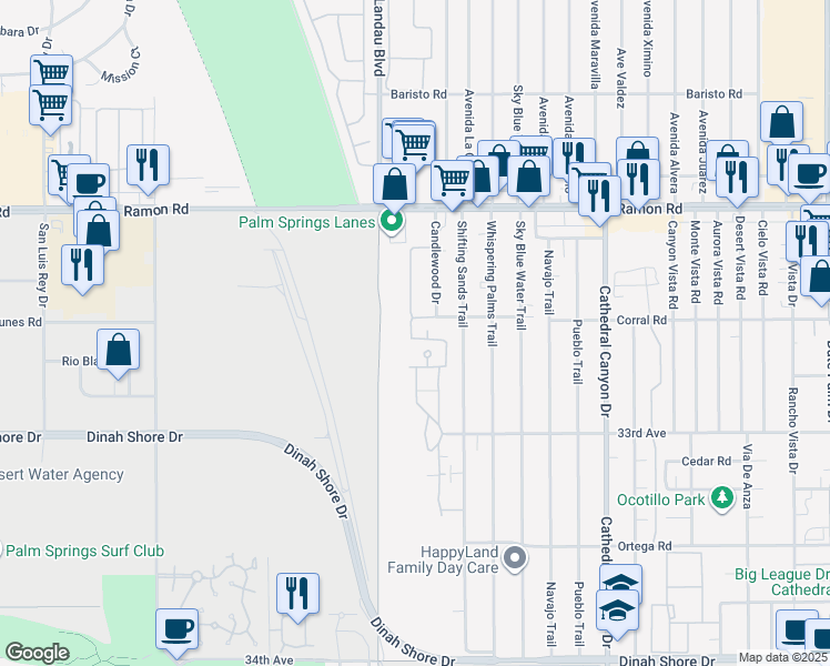 map of restaurants, bars, coffee shops, grocery stores, and more near 68200 33rd Avenue in Cathedral City