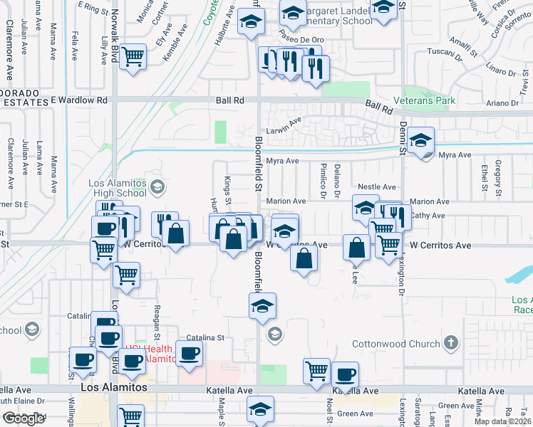 map of restaurants, bars, coffee shops, grocery stores, and more near 4004 Fielding Court in Cypress