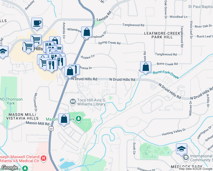 map of restaurants, bars, coffee shops, grocery stores, and more near 1110 Blackshear Drive in Decatur