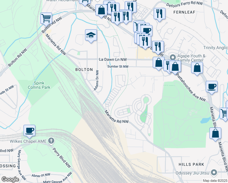 map of restaurants, bars, coffee shops, grocery stores, and more near 1922 Coal Place in Atlanta