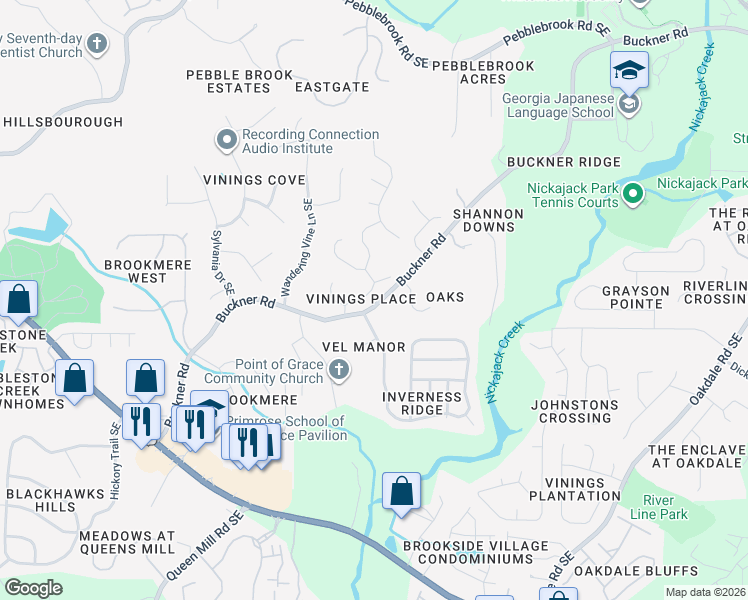 map of restaurants, bars, coffee shops, grocery stores, and more near 1150 Buckner Road in Mableton
