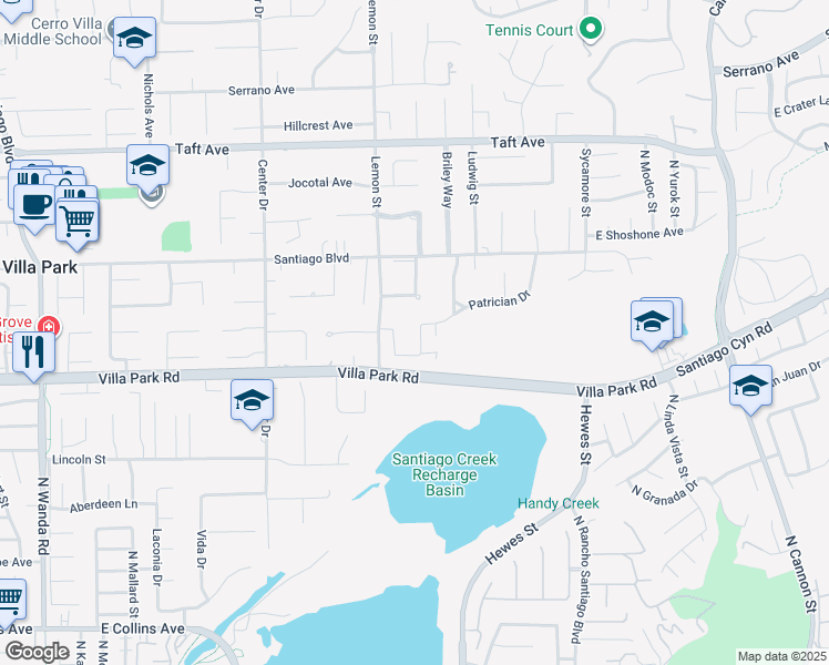 map of restaurants, bars, coffee shops, grocery stores, and more near 10371 Balliet Drive in Villa Park