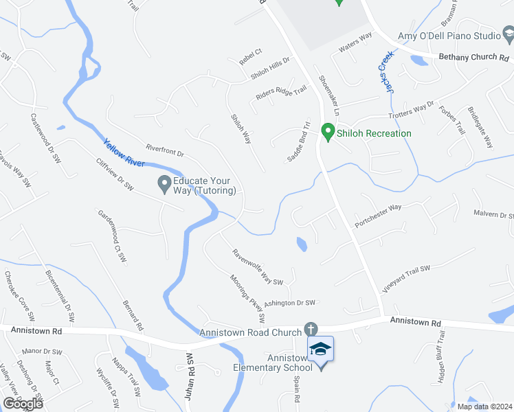 map of restaurants, bars, coffee shops, grocery stores, and more near 4491 Moorings Lane in Snellville