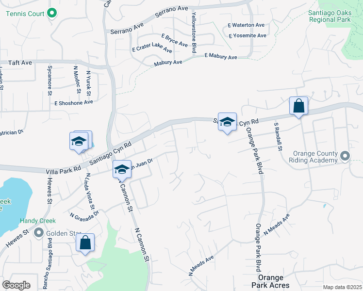 map of restaurants, bars, coffee shops, grocery stores, and more near 6022 East Jack Pine Lane in Orange