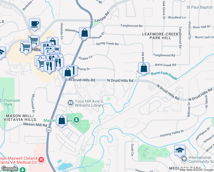 map of restaurants, bars, coffee shops, grocery stores, and more near 1110 Blackshear Drive in Decatur