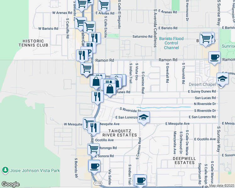 map of restaurants, bars, coffee shops, grocery stores, and more near 550 Industrial Place East in Palm Springs