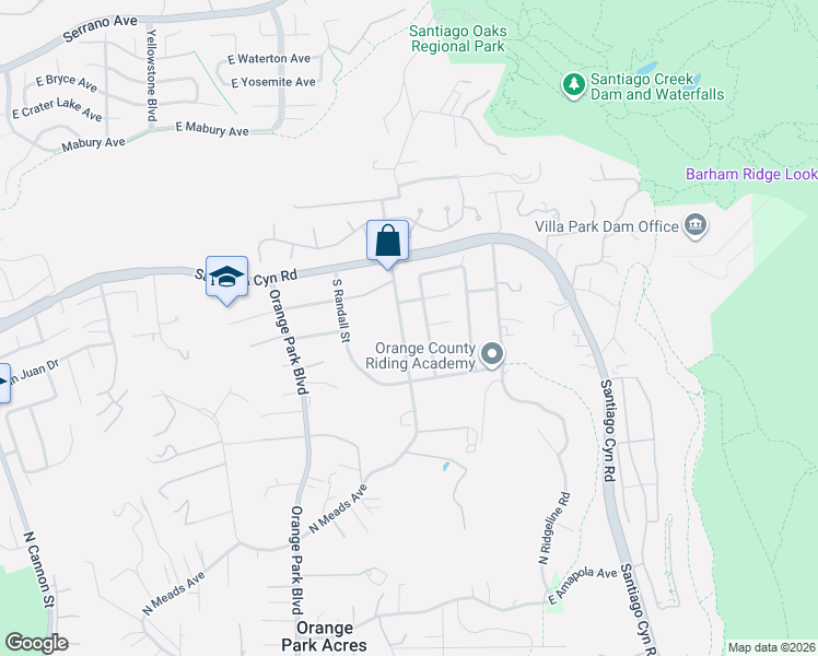 map of restaurants, bars, coffee shops, grocery stores, and more near 1457 North Meads Avenue in Orange
