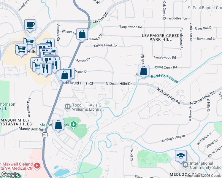map of restaurants, bars, coffee shops, grocery stores, and more near 1110 Blackshear Drive in Decatur