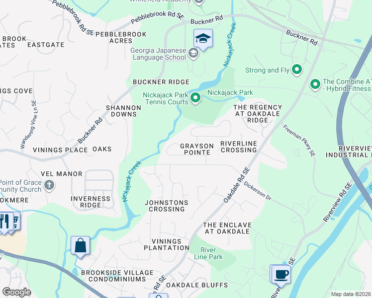 map of restaurants, bars, coffee shops, grocery stores, and more near 5946 Graywood Circle in Mableton