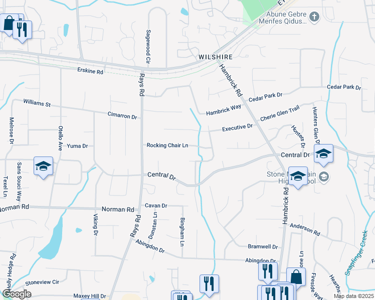 map of restaurants, bars, coffee shops, grocery stores, and more near 1050 Forest Heights Road in Stone Mountain