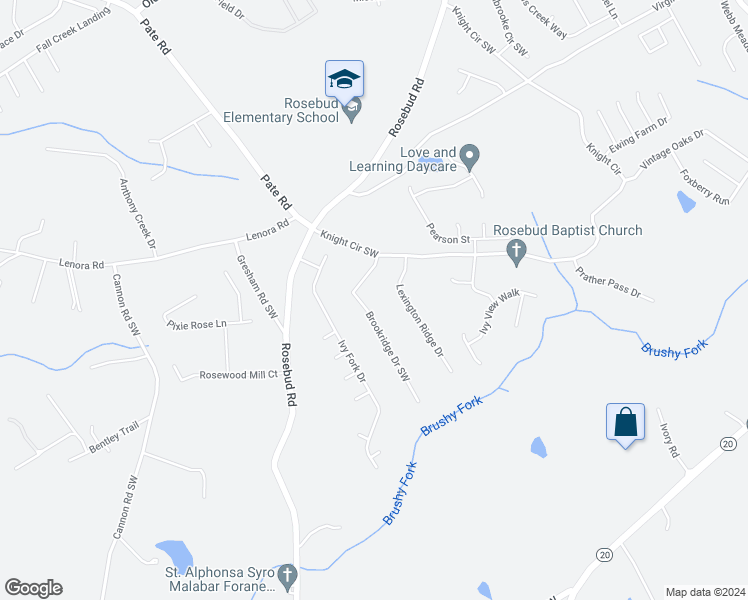 map of restaurants, bars, coffee shops, grocery stores, and more near 4350 Brookridge Drive in Loganville