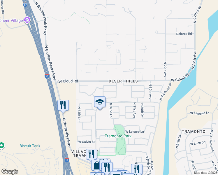 map of restaurants, bars, coffee shops, grocery stores, and more near 3213 West Caravaggio Lane in Phoenix