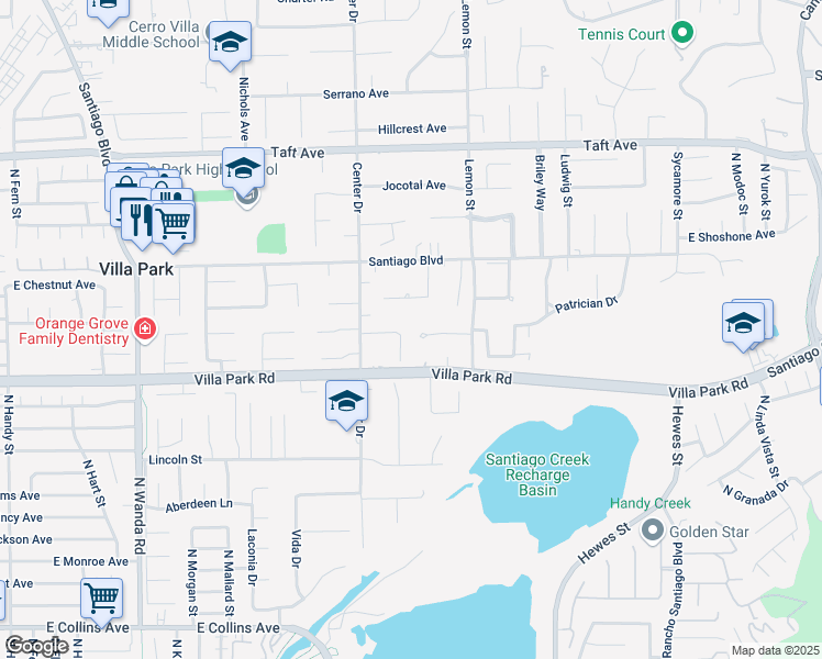 map of restaurants, bars, coffee shops, grocery stores, and more near 10362 Jerome Street in Villa Park