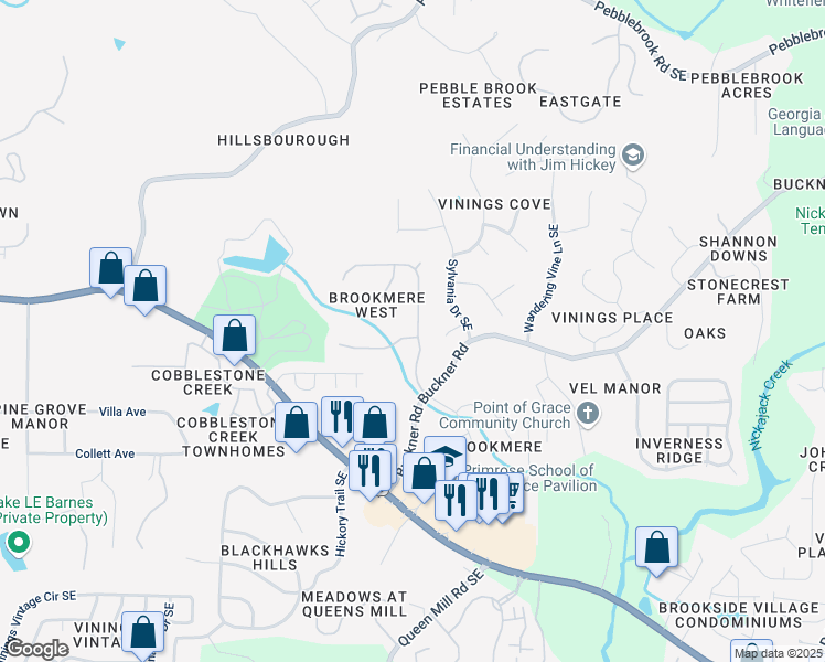 map of restaurants, bars, coffee shops, grocery stores, and more near 795 Creek Glen Road Southeast in Mableton