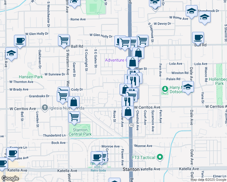 map of restaurants, bars, coffee shops, grocery stores, and more near 7822 1st Street in Stanton