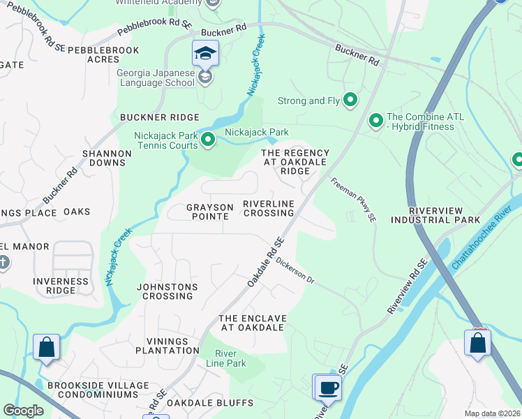 map of restaurants, bars, coffee shops, grocery stores, and more near 5800 Oakdale Road Southeast in Mableton
