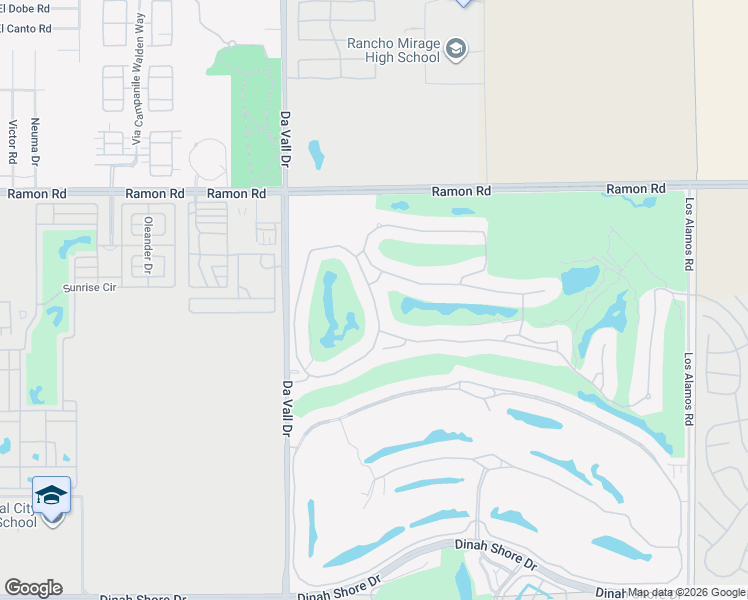 map of restaurants, bars, coffee shops, grocery stores, and more near Vía Las Flores in Rancho Mirage