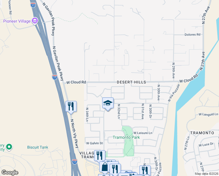 map of restaurants, bars, coffee shops, grocery stores, and more near 3236 West Caravaggio Lane in Phoenix