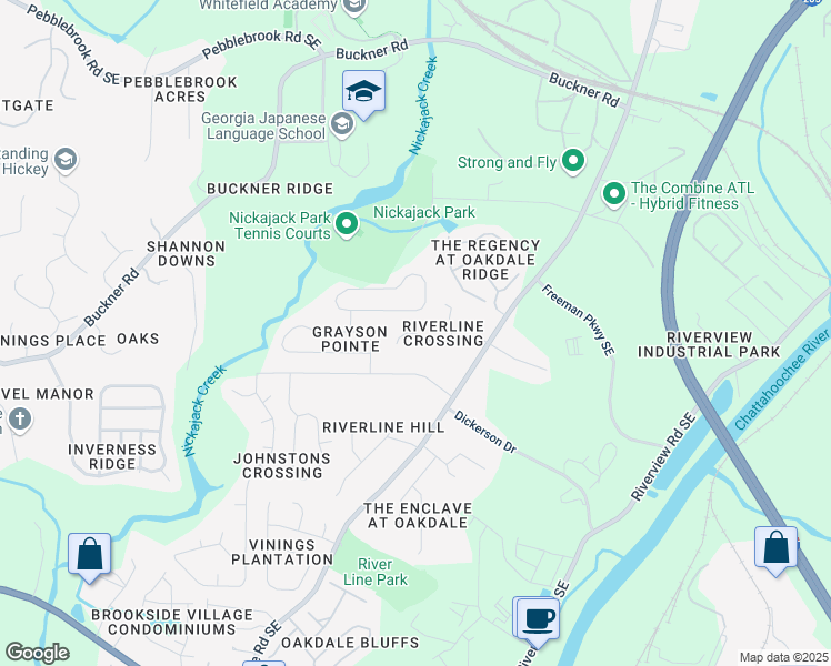 map of restaurants, bars, coffee shops, grocery stores, and more near Oakdale Road in Mableton
