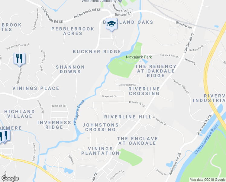 map of restaurants, bars, coffee shops, grocery stores, and more near 5946 Graywood Circle in Mableton