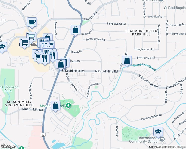 map of restaurants, bars, coffee shops, grocery stores, and more near 1110 Blackshear Drive in Decatur