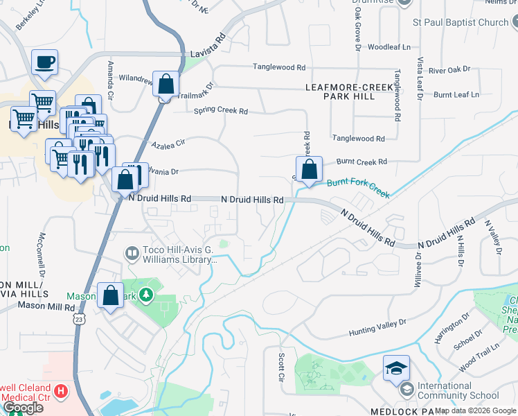 map of restaurants, bars, coffee shops, grocery stores, and more near 1109 Blackshear Drive in Decatur