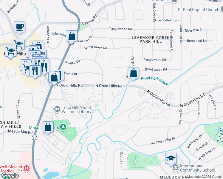 map of restaurants, bars, coffee shops, grocery stores, and more near 1109 Blackshear Drive in Decatur