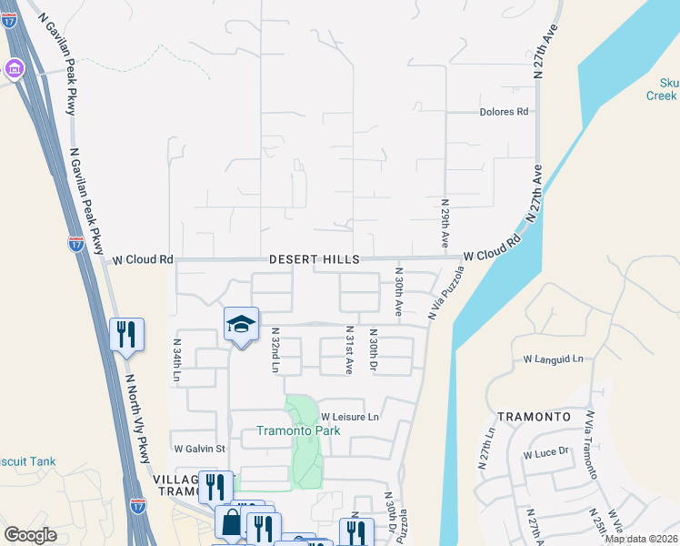 map of restaurants, bars, coffee shops, grocery stores, and more near 36099 North 31st Avenue in Phoenix
