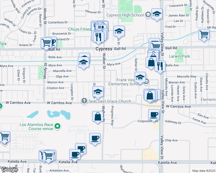 map of restaurants, bars, coffee shops, grocery stores, and more near 5511 Kanel Circle in Cypress