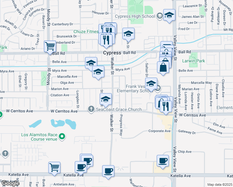 map of restaurants, bars, coffee shops, grocery stores, and more near 5511 Kanel Circle in Cypress
