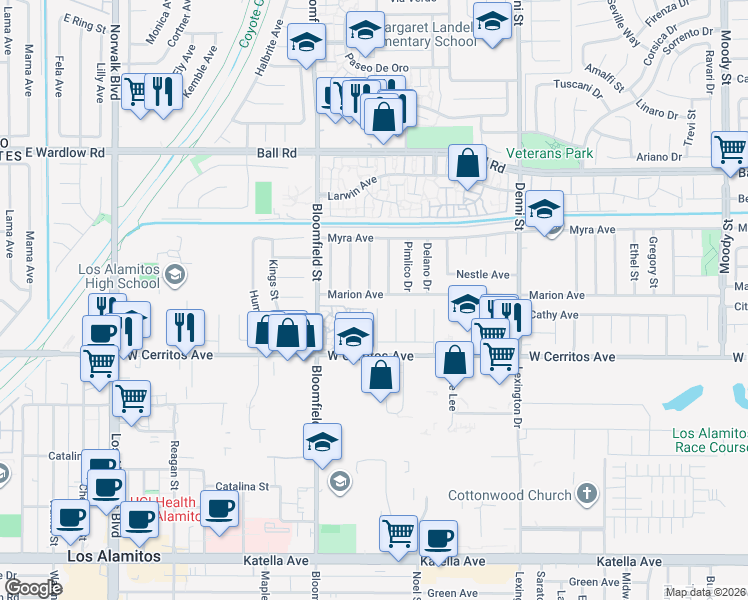 map of restaurants, bars, coffee shops, grocery stores, and more near 10261 Hialeah Drive in Cypress