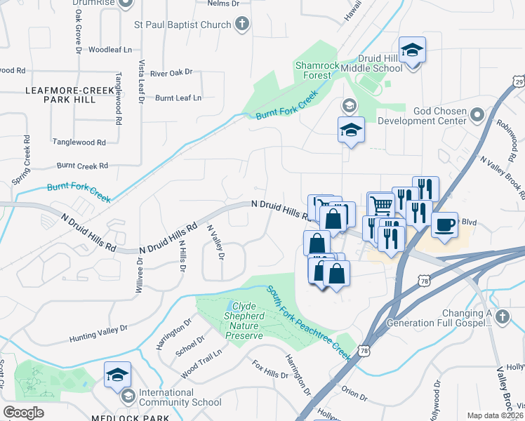 map of restaurants, bars, coffee shops, grocery stores, and more near in Decatur