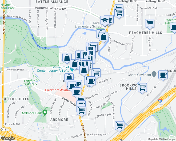 map of restaurants, bars, coffee shops, grocery stores, and more near 2140 Georgia 9 in Atlanta