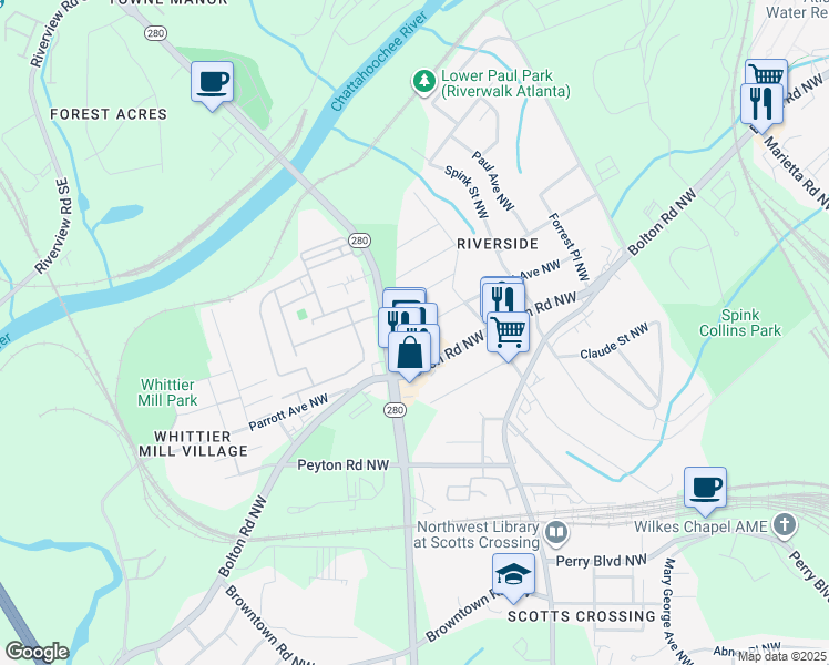map of restaurants, bars, coffee shops, grocery stores, and more near 2686 Rosemary Street Northwest in Atlanta
