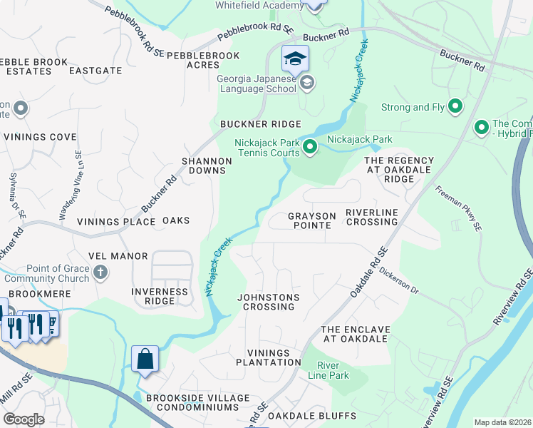 map of restaurants, bars, coffee shops, grocery stores, and more near 5919 Graywood Circle Southeast in Mableton