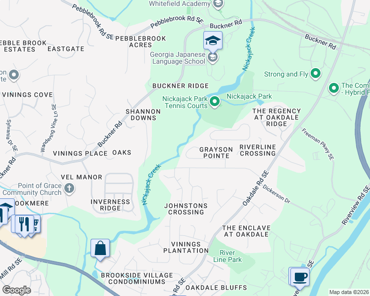 map of restaurants, bars, coffee shops, grocery stores, and more near 5919 Graywood Circle Southeast in Mableton