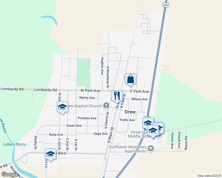 map of restaurants, bars, coffee shops, grocery stores, and more near in Parchman