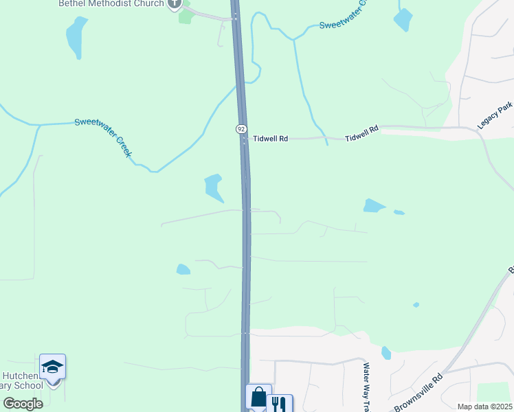 map of restaurants, bars, coffee shops, grocery stores, and more near 5659 Hiram Douglasville Highway in Powder Springs