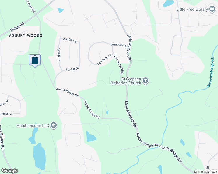 map of restaurants, bars, coffee shops, grocery stores, and more near 141 Asbury Ln in Hiram