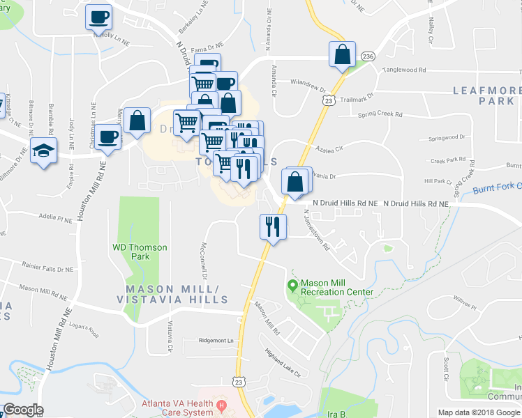 map of restaurants, bars, coffee shops, grocery stores, and more near 1150 Providence Place in Decatur