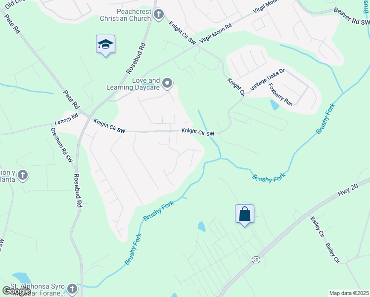 map of restaurants, bars, coffee shops, grocery stores, and more near 1816 Knight Circle in Loganville