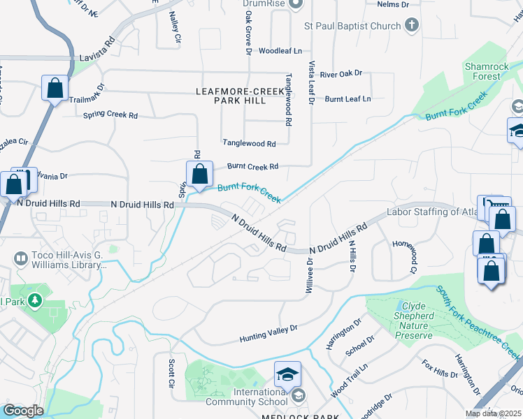 map of restaurants, bars, coffee shops, grocery stores, and more near 2353 Medlock Lane in Decatur
