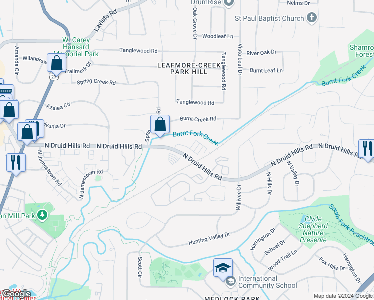 map of restaurants, bars, coffee shops, grocery stores, and more near 1126 Provence Lane in Decatur