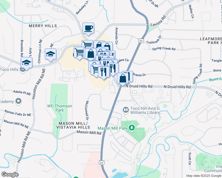 map of restaurants, bars, coffee shops, grocery stores, and more near 1150 Providence Place in Decatur