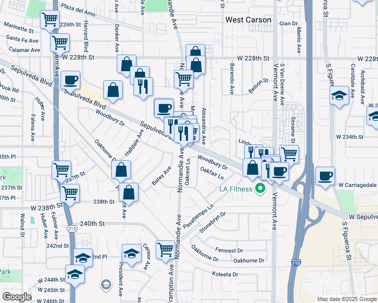 map of restaurants, bars, coffee shops, grocery stores, and more near in West Carson